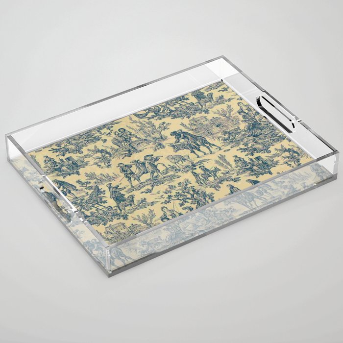 Sepia Blue Toile de Jouy Acrylic Tray Gallery Image 1