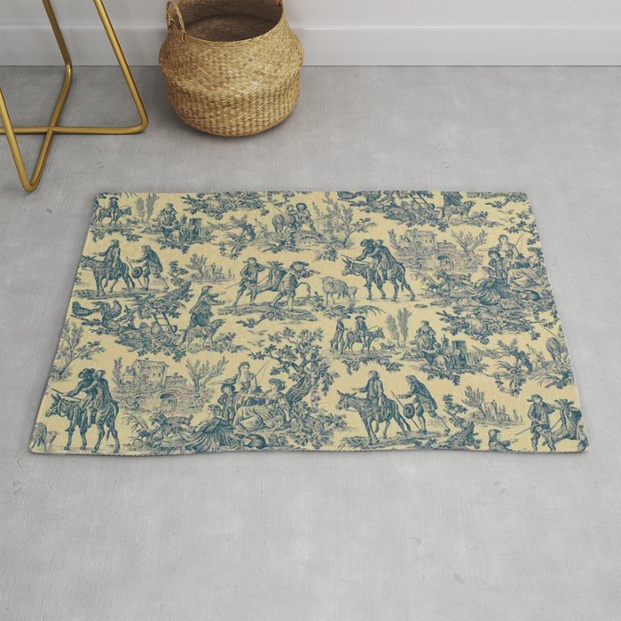 Sepia Blue Toile de Jouy Rug Gallery Image 1