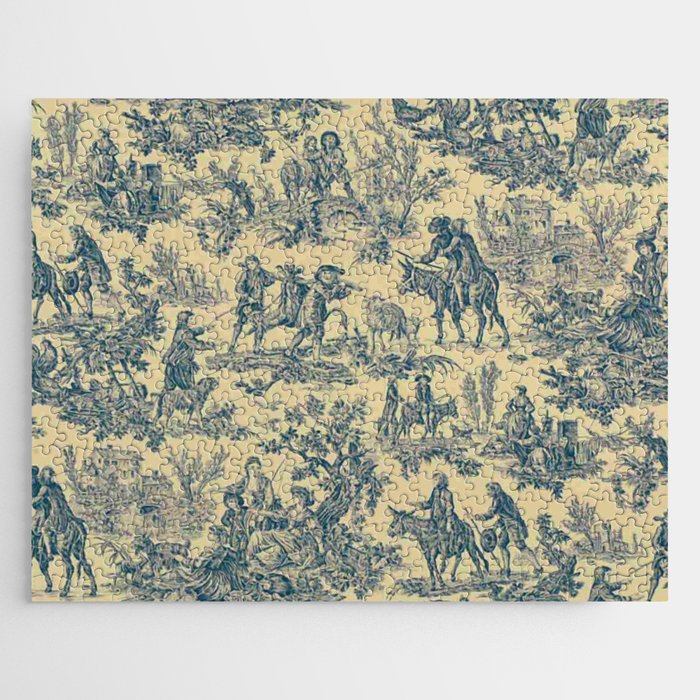 Sepia Blue Toile de Jouy Jigsaw Puzzle Gallery Image 1