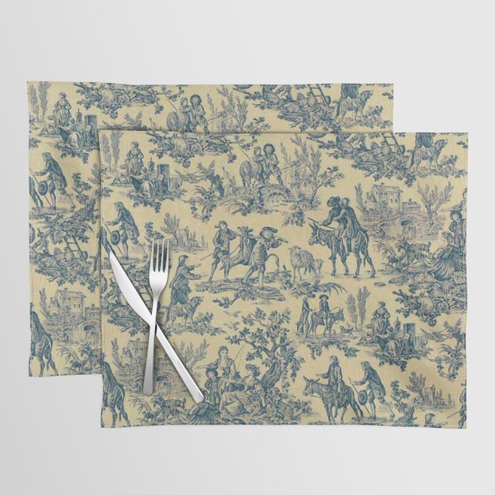 Sepia Blue Toile de Jouy Placemat Gallery Image 1