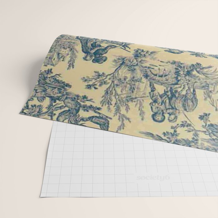 Sepia Blue Toile de Jouy Wrapping Paper Gallery Image 2