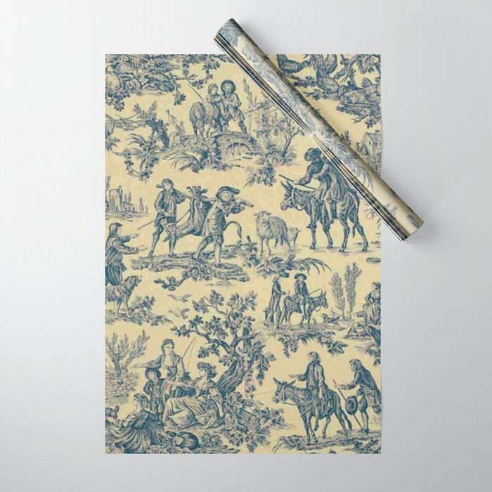 Sepia Blue Toile de Jouy Wrapping Paper Gallery Image 1