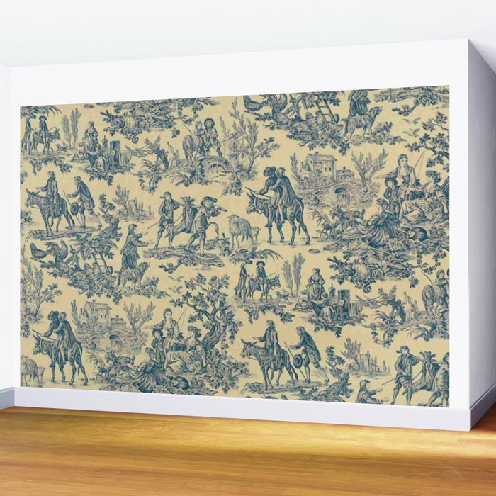 Sepia Blue Toile de Jouy Wall Mural Gallery Image 2