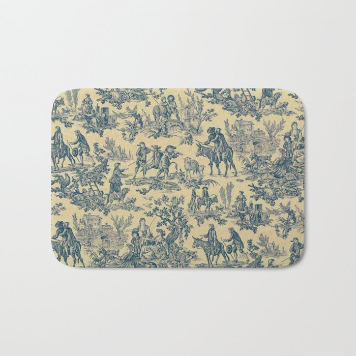 Sepia Blue Toile de Jouy Bath Mat Gallery Image 1