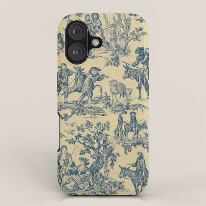 Sepia Blue Toile de Jouy iPhone Case Gallery Image 1