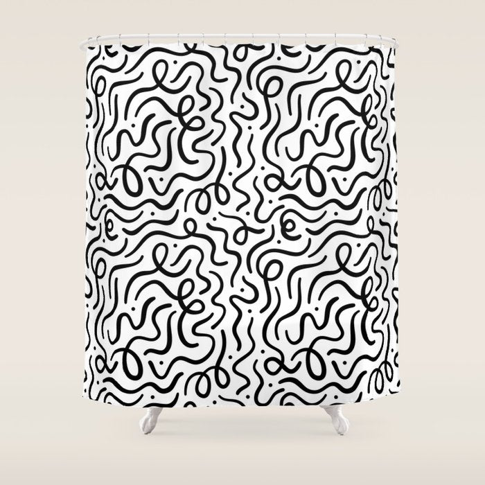 Fun black line doodle art pattern Shower Curtain Gallery Image 1