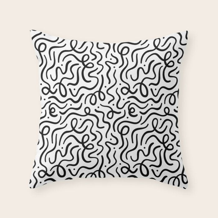 Fun black line doodle art pattern Throw Pillow Gallery Image 6