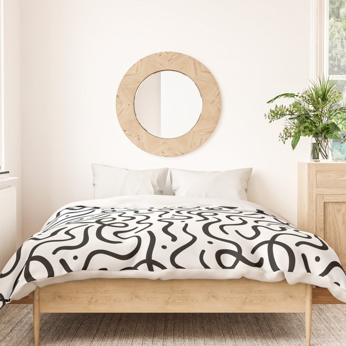 Fun black line doodle art pattern Duvet Cover Gallery Image 3