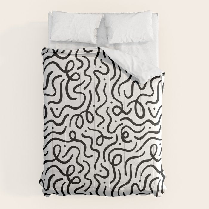 Fun black line doodle art pattern Comforter Gallery Image 1