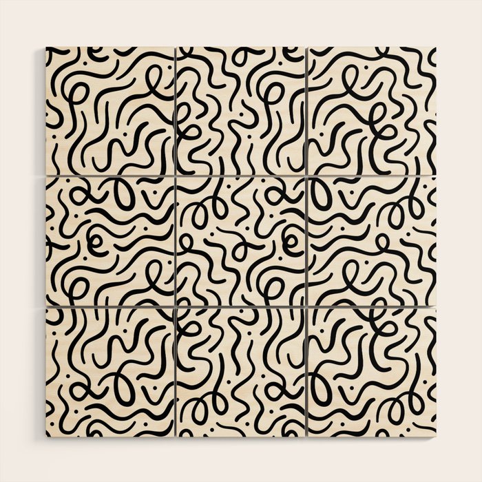 Fun black line doodle art pattern Wood Wall Art Gallery Image 1