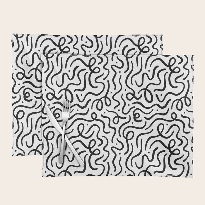 Fun black line doodle art pattern Placemat Gallery Image 1