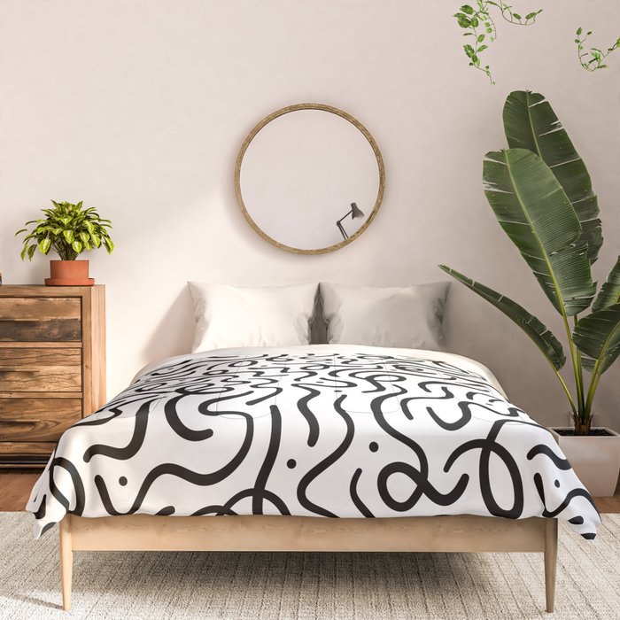 Fun black line doodle art pattern Comforter Gallery Image 3