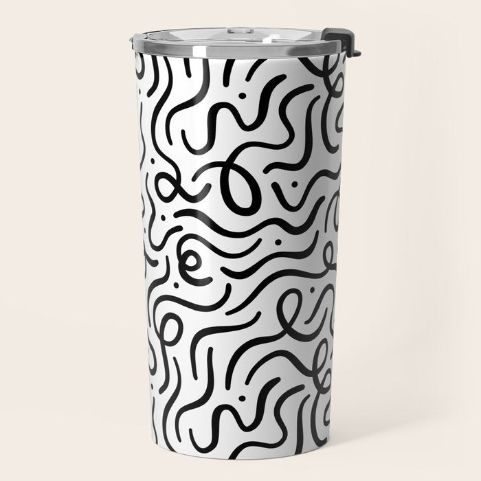 Fun black line doodle art pattern Travel Mug Gallery Image 2