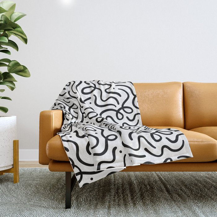 Fun black line doodle art pattern Throw Blanket Gallery Image 1