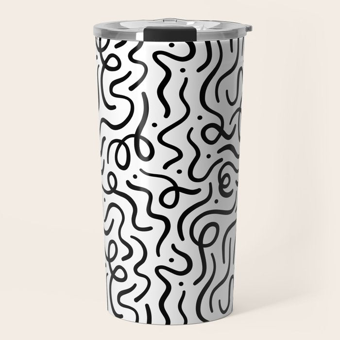 Fun black line doodle art pattern Travel Mug Gallery Image 1