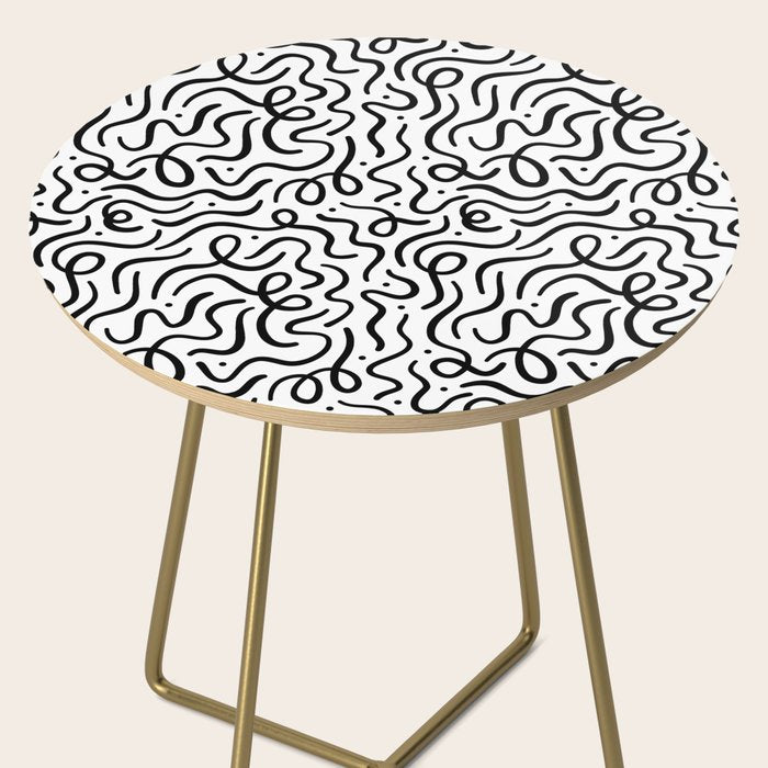 Fun black line doodle art pattern Side Table Gallery Image 2