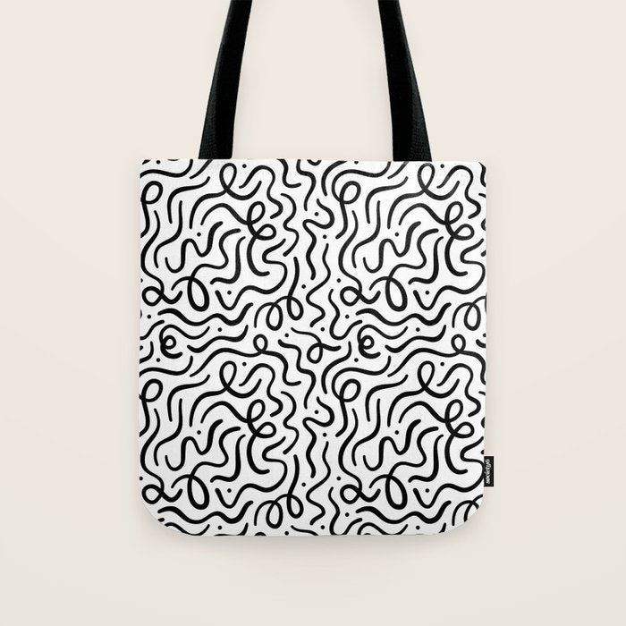 Fun black line doodle art pattern Tote Bag Gallery Image 1