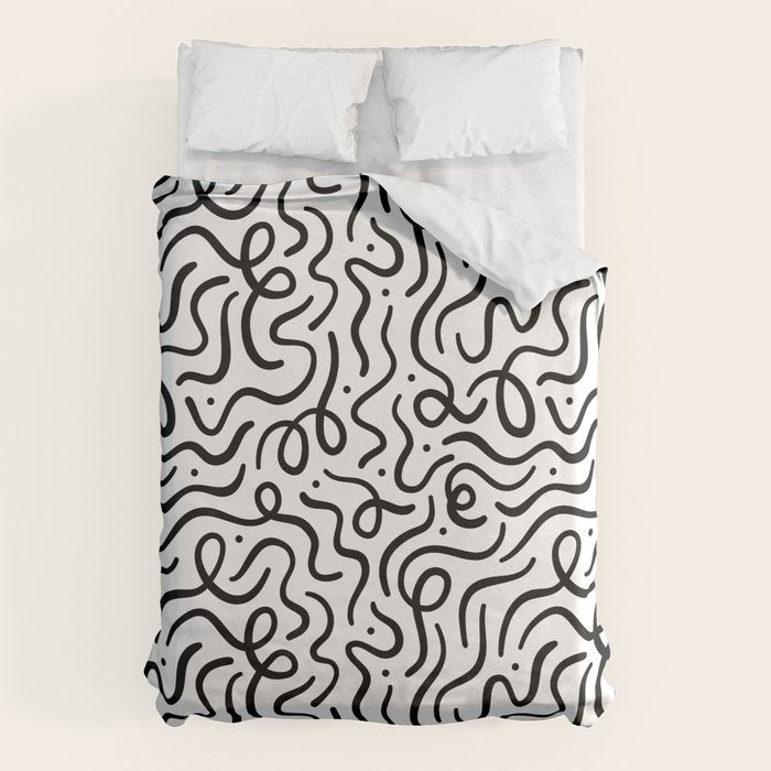 Fun black line doodle art pattern Duvet Cover Gallery Image 1