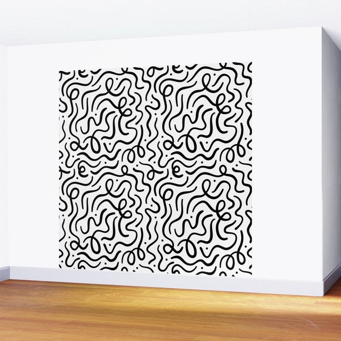 Fun black line doodle art pattern Wall Mural Gallery Image 2