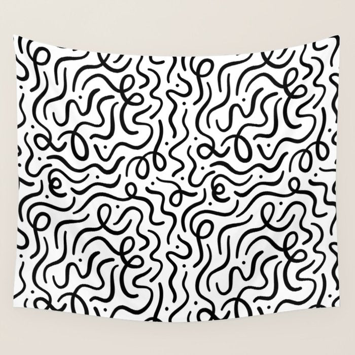 Fun black line doodle art pattern Wall Tapestry Gallery Image 4