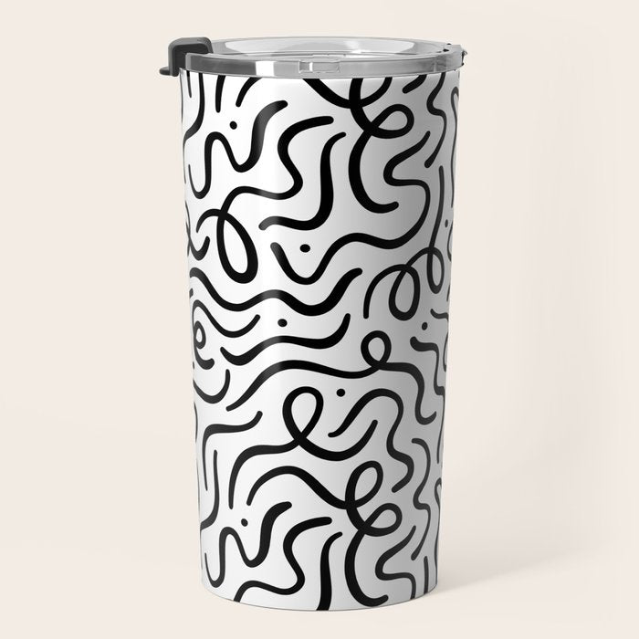 Fun black line doodle art pattern Travel Mug Gallery Image 3