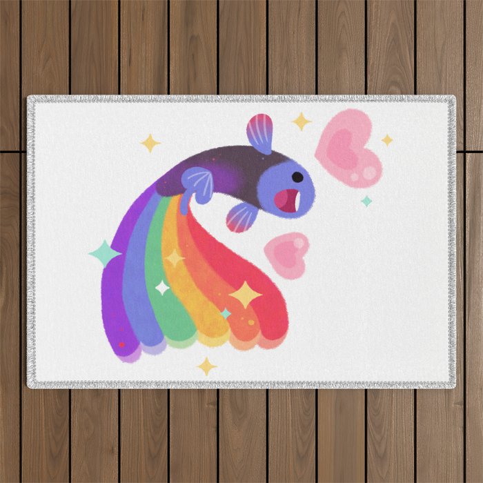Rainbow guppy 6 Outdoor Rug Gallery Image 1