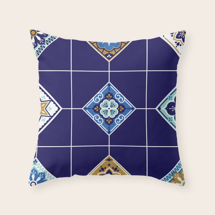 Talavera Mexican Tile - Navy & Bronze Palette Throw Pillow Gallery Image 6