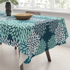 Modern Flowers Print, Teal and White Tablecloth Gallery Image 3
