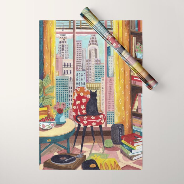 Cat in Window New York city Wrapping Paper Gallery Image 1