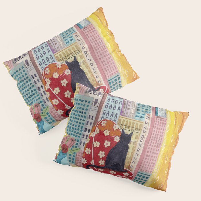 Cat in Window New York city Pillow Sham Gallery Image 1