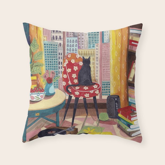 Cat in Window New York city Throw Pillow Gallery Image 1