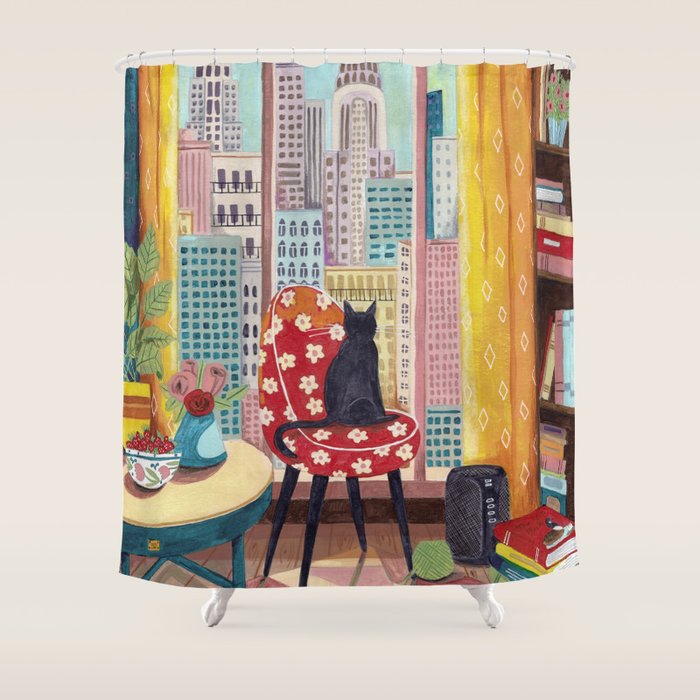 Cat in Window New York city Shower Curtain Gallery Image 1