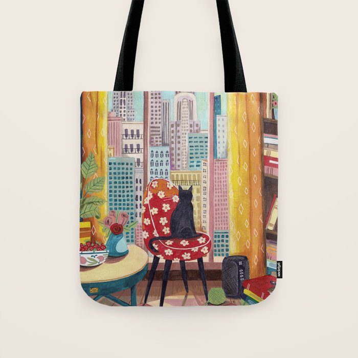 Cat in Window New York city Tote Bag Gallery Image 1