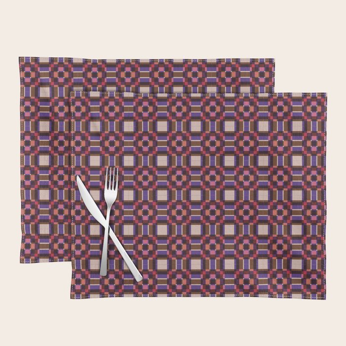 Optical Checkered Grid Pattern  Retro Illusion Design in Red Pink and Black Placemat Gallery Image 1