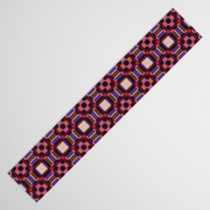 Optical Checkered Grid Pattern  Retro Illusion Design in Red Pink and Black Table Runner Gallery Image 3