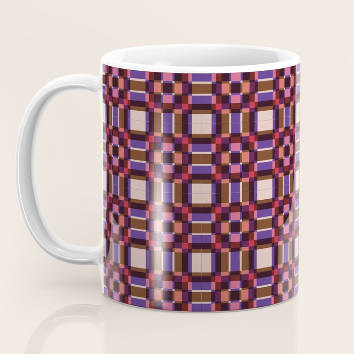 Optical Checkered Grid Pattern  Retro Illusion Design in Red Pink and Black Coffee Mug Gallery Image 3