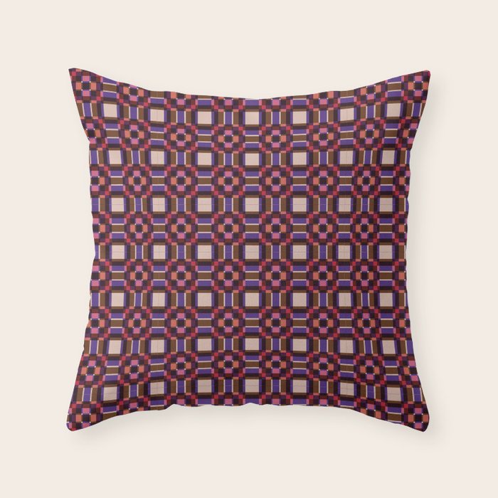 Optical Checkered Grid Pattern  Retro Illusion Design in Red Pink and Black Throw Pillow Gallery Image 1