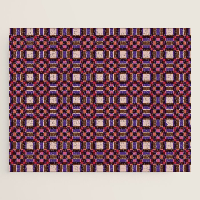 Optical Checkered Grid Pattern  Retro Illusion Design in Red Pink and Black Jigsaw Puzzle Gallery Image 1