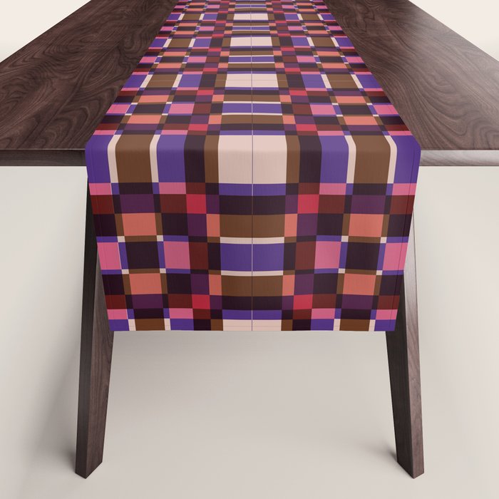 Optical Checkered Grid Pattern  Retro Illusion Design in Red Pink and Black Table Runner Gallery Image 1