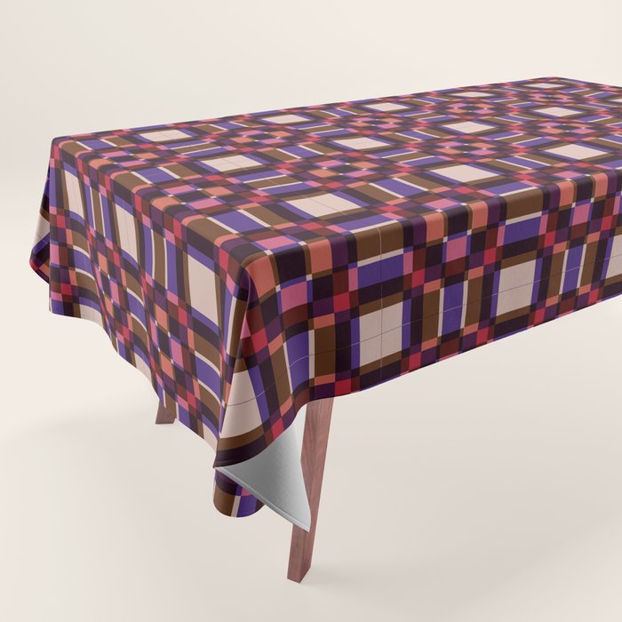 Optical Checkered Grid Pattern  Retro Illusion Design in Red Pink and Black Tablecloth Gallery Image 1