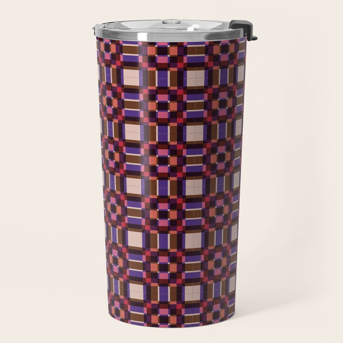 Optical Checkered Grid Pattern  Retro Illusion Design in Red Pink and Black Travel Mug Gallery Image 2