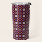 Optical Checkered Grid Pattern  Retro Illusion Design in Red Pink and Black Travel Mug Gallery Image 2