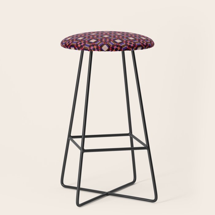 Optical Checkered Grid Pattern  Retro Illusion Design in Red Pink and Black Stool Gallery Image 1