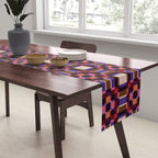 Optical Checkered Grid Pattern  Retro Illusion Design in Red Pink and Black Table Runner Gallery Image 2