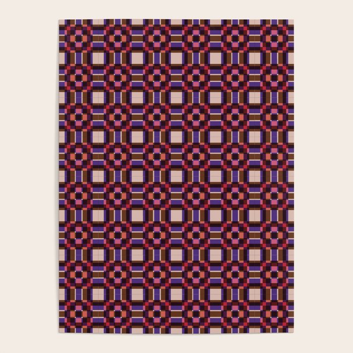 Optical Checkered Grid Pattern  Retro Illusion Design in Red Pink and Black Poster Gallery Image 4