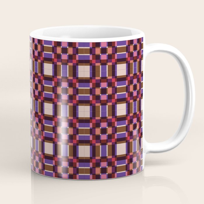 Optical Checkered Grid Pattern  Retro Illusion Design in Red Pink and Black Coffee Mug Gallery Image 1