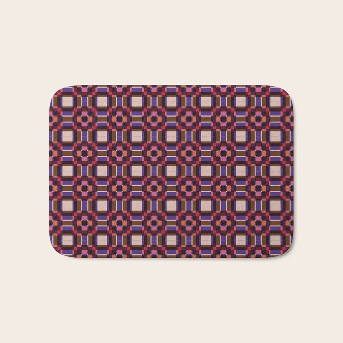 Optical Checkered Grid Pattern  Retro Illusion Design in Red Pink and Black Bath Mat Gallery Image 1