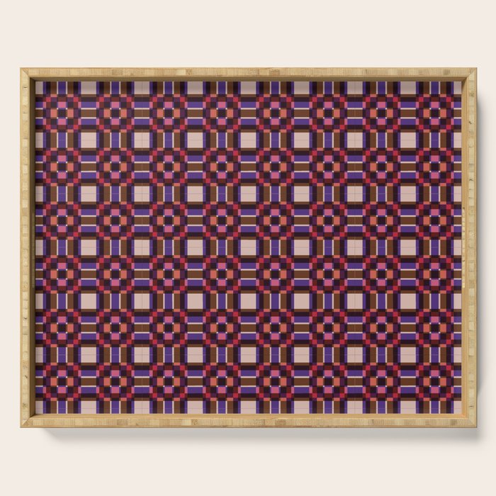 Optical Checkered Grid Pattern  Retro Illusion Design in Red Pink and Black Serving Tray Gallery Image 1