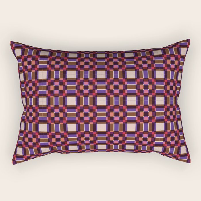 Optical Checkered Grid Pattern  Retro Illusion Design in Red Pink and Black Rectangular Pillow Gallery Image 2