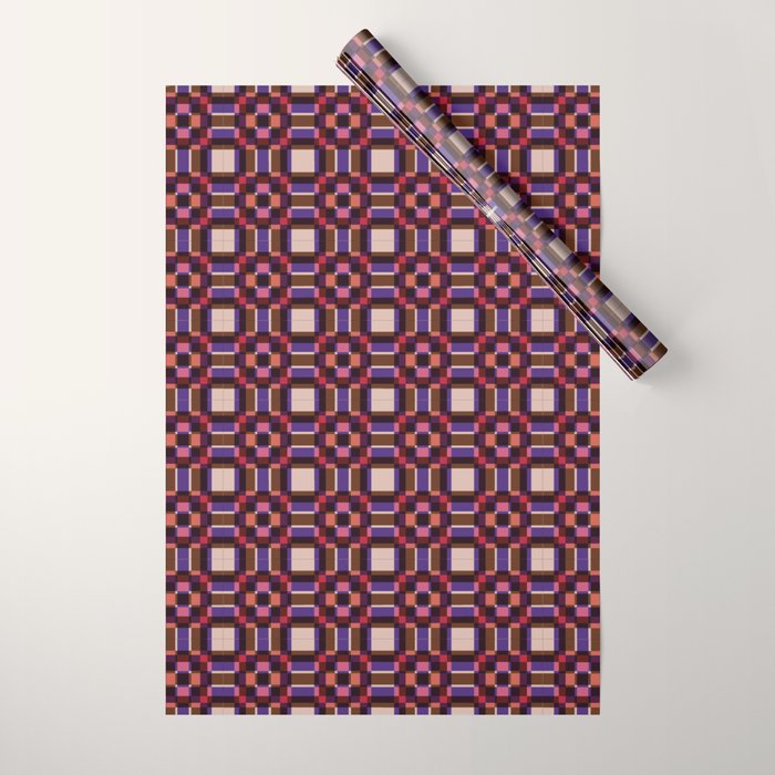 Optical Checkered Grid Pattern  Retro Illusion Design in Red Pink and Black Wrapping Paper Gallery Image 1